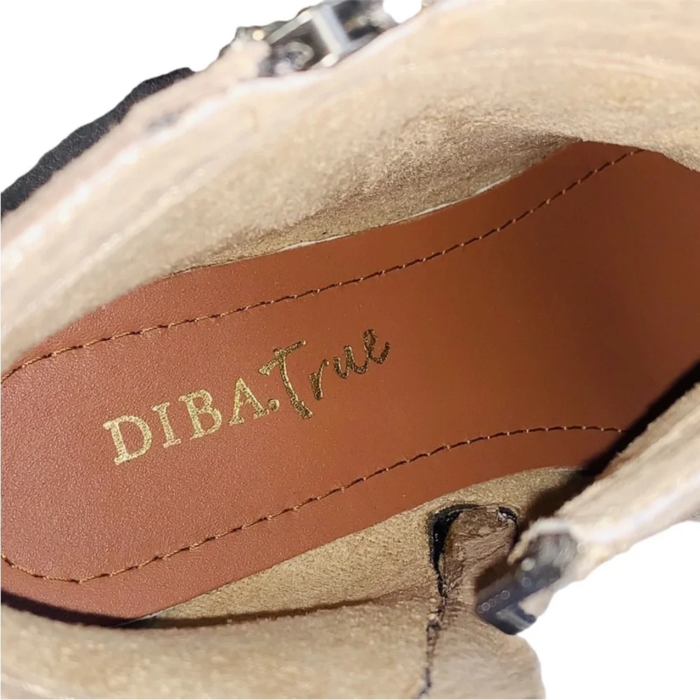 Diba True Tan Suede Leather Star Line Ankle Bootie Double Side Zippers Size 8.5